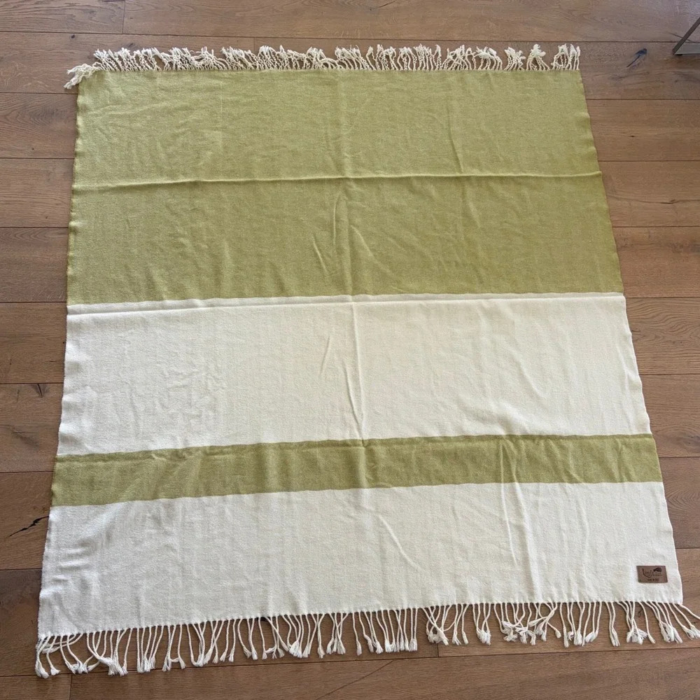 Lands Downunder Sydney Stripe Herringbone Throw Blanket Lemongrass Green Cream